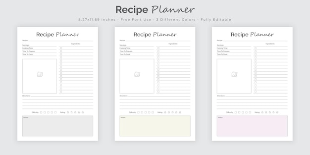 Vektor rezeptplaner-logbuch und tracker-innenarchitektur-vorlage