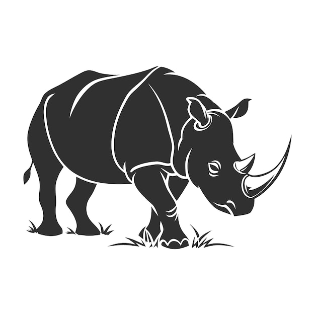 Rhinoceros Flat Icon Silhouette Vector Illustration Logo Typ Schwarz-Weiß Linienkunst Wildkraft Tier Nashorn