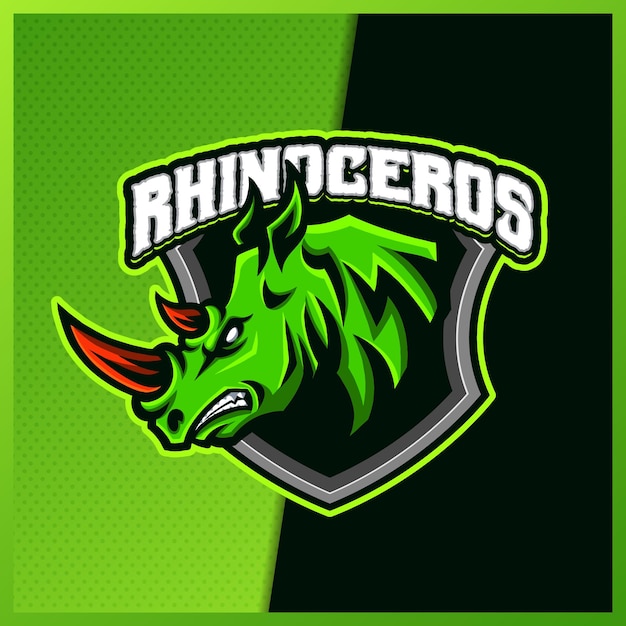 Vektor rhinoceros maskottchen esport logo design illustrationen vektorvorlage, nashorn logo für team game streamer youtuber banner twitch discord, flat cartoon style