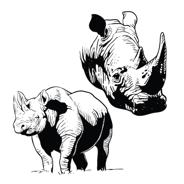 Rhinos linie kunst vektor