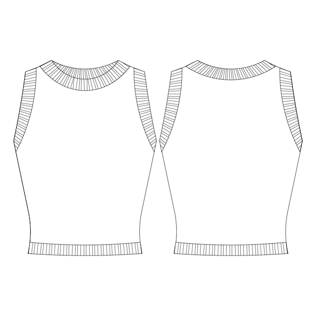 Vektor ribbed runden hals crew hals ärmellos halter tank top bluse vorlage technische zeichnung flache skizze