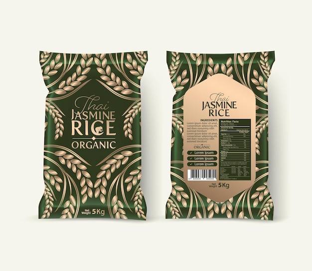 Vektor rice package mockup thailand lebensmittelprodukte vektor-illustration