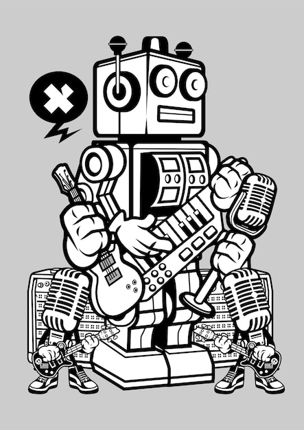 Vektor riesiger roboter-rockstar-cartoon-charakter