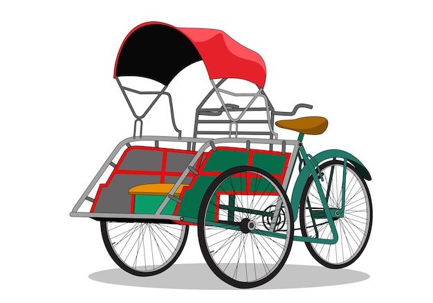Rikscha becak surabaya Ost-Java Dreiradfahrzeug Isoliert auf weißem Hintergrund