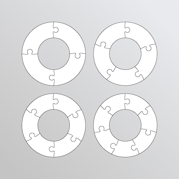 Ring-Puzzle-Gitter-Sammlung. Schnittvorlagen-Set mit Details. Schema für Denkspiel. Rahmenkacheln