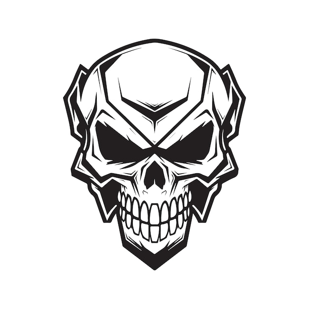 Ripper-Totenkopf-Logo-Konzept, schwarz-weiße, handgezeichnete Illustration