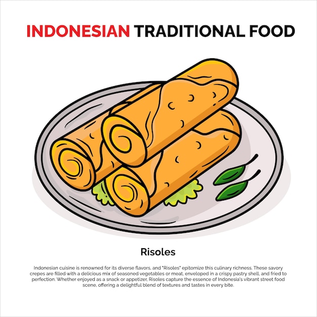 Risoles indonesischer Snack Zeichentrickfilm Farbvektor Illustratio