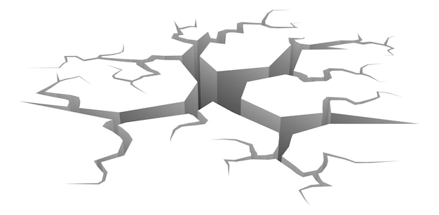 Vektor rissiger oberflächeneffekt. realistischer bruch auf leerem boden, isoliert auf weißem hintergrund