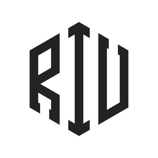RIU-Logo-Design Anfangsbuchstaben RIU-Monogramm-Logo in sechseckiger Form