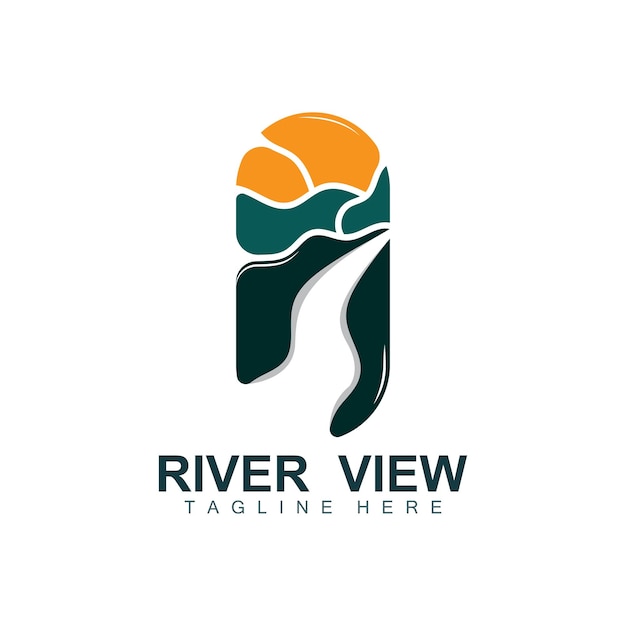 River logo design river creek vector riverside illustration mit einer kombination aus bergen und natur produktmarke