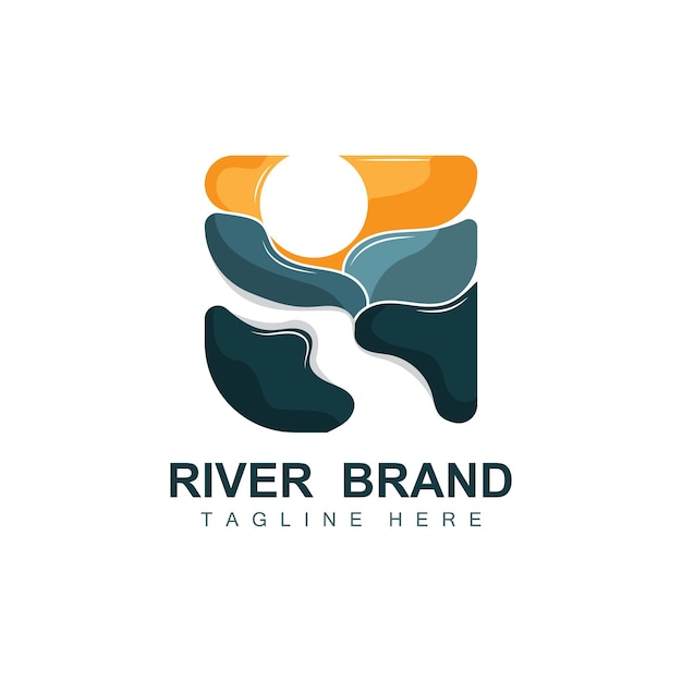 River logo design river creek vector riverside illustration mit einer kombination aus bergen und natur produktmarke