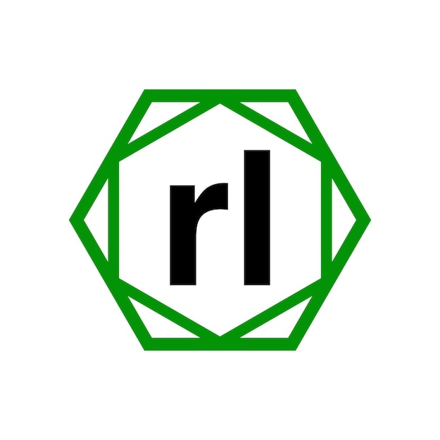 Vektor rl-firmenmonogramm mit grünem rauten-rl-symbol