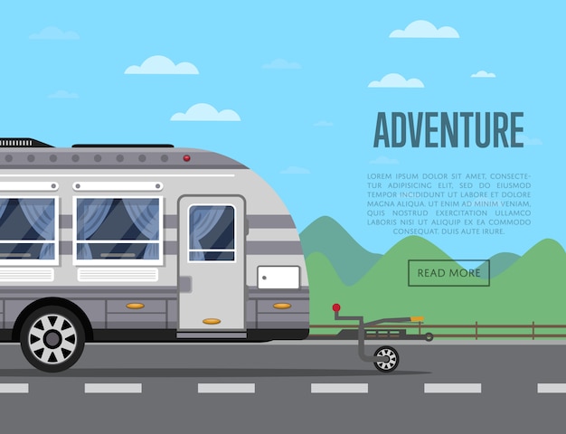 Road adventure flyer mit wohnwagen