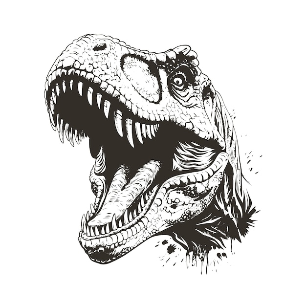 Roaring Dinosaur Head Monochrome Grunge-Vektorillustration