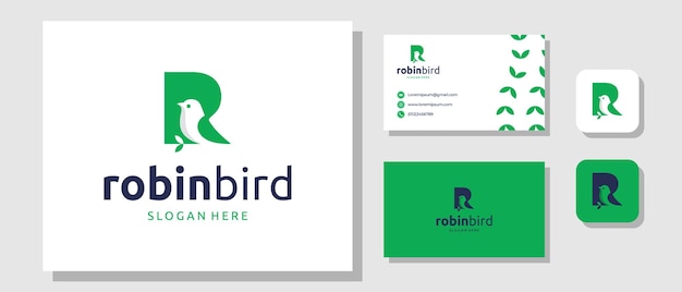 Robin bird logo-design mit anfangsbuchstabe r markenidentität layout