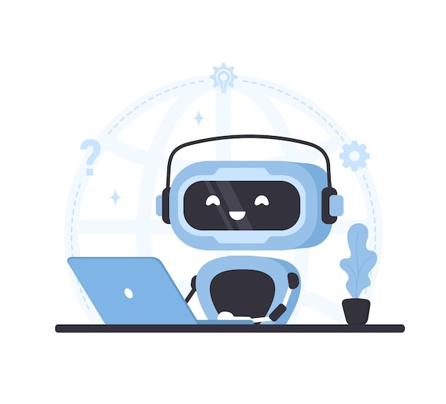 Robot-Chatbot mit Laptop-AI-Geschäftsassistent