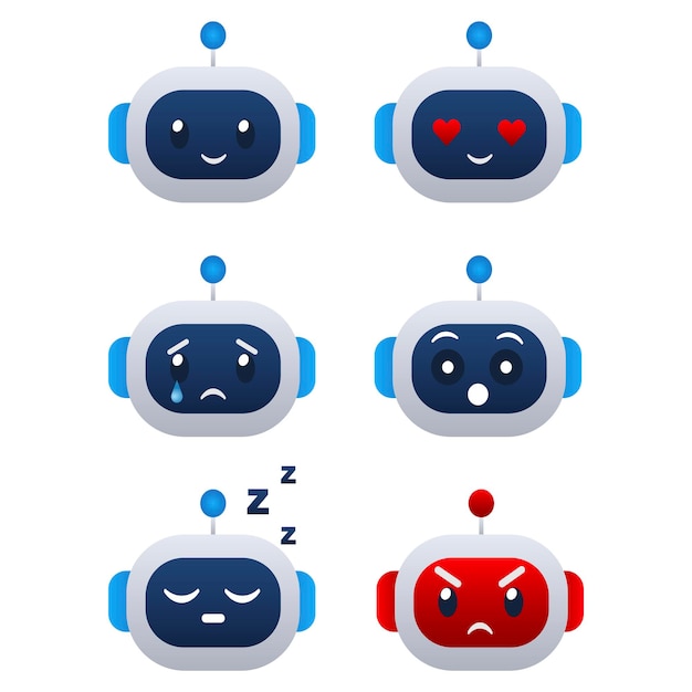 Robot-Gesicht-Emoji-Satz Vektor-Emotionen-Symbole für Chatbot oder KI Vektor-Illustration