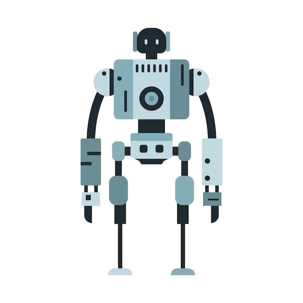 Roboter-Maschine-Technologie Metall-Cyborg in Flachheit Futuristischer humanoider Maskottchen Charakter Wissenschaft Robotik
