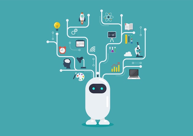 Roboter mit Infografik-Elementen