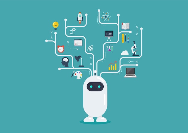 Roboter mit infografik-elementen