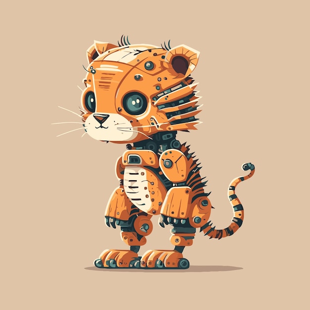 Roboter-tiger-cyborg-maschinencharakter-logo-maskottchen-vektorillustration