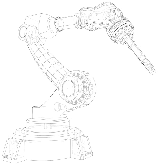 Roboterarm Hand isoliert auf weiss Technisches Wireframe Vektor-Rendering von 3d