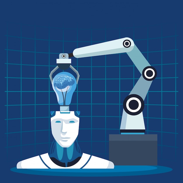 Roboterarm-Versammlungsgehirn der Technologie der künstlichen Intelligenz im Cyborg