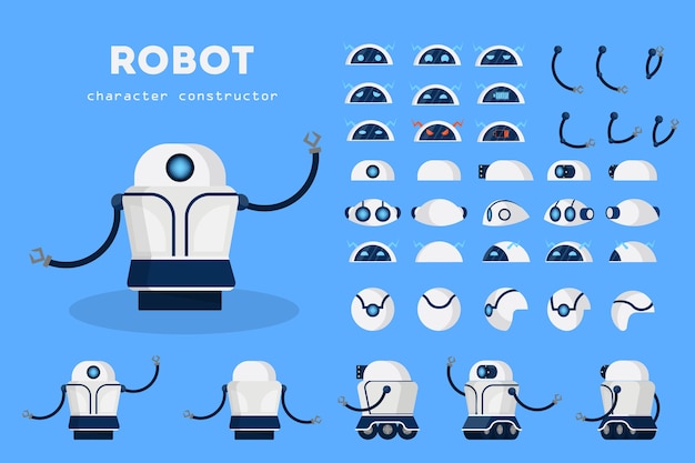 Robotercharakter für animation mit verschiedenen ansichten
