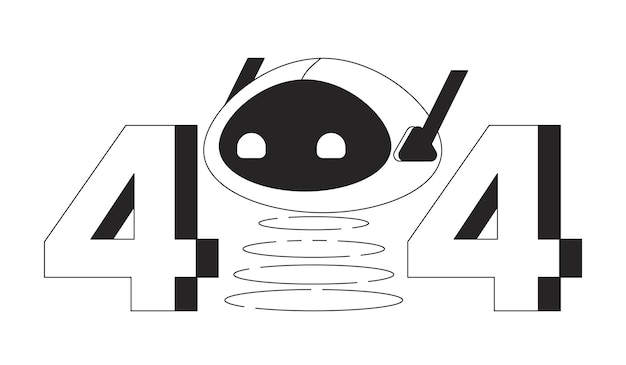 Roboterkopf auf der feder schwarz-weiß 404 flash-nachricht künstliche intelligenz monochrom leerer zustand ui-design seite nicht gefunden popup-cartoon-bild vektor flacher umriss illustration konzept