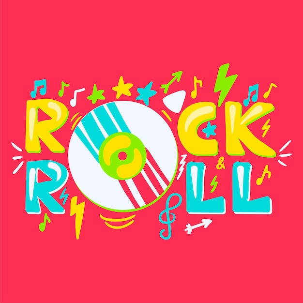 Rock n roll cartoon-vektor-schriftzug