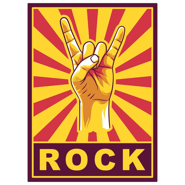 Rock'n'roll- oder heavy-metal-handgestenplakat. zwei finger hoch. geste mit der hand rocken. horn