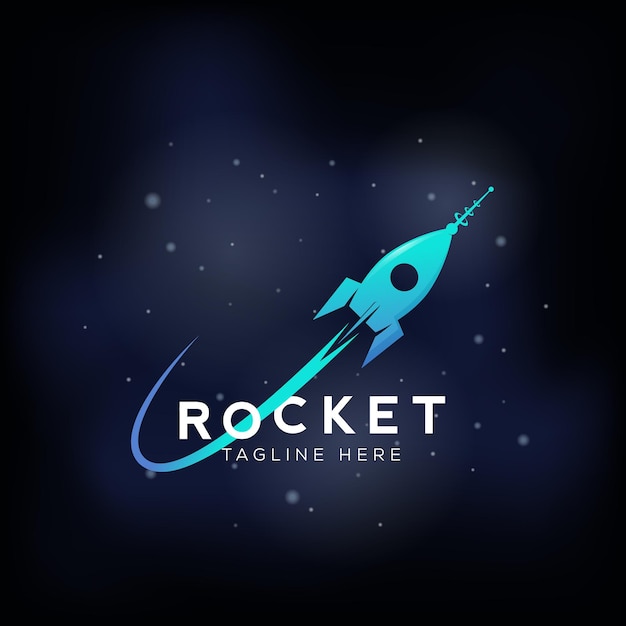 Rocket space ship abstract vector sign icon oder symbol kosmischer hintergrund mit stars science startup launch logo template