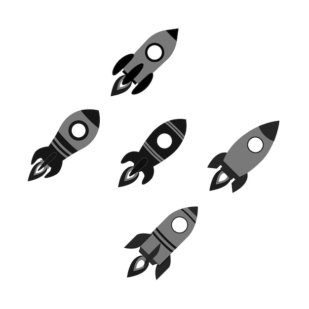 Rocket start up konzept-set schwarz-weiß-symbol vektor-illustration