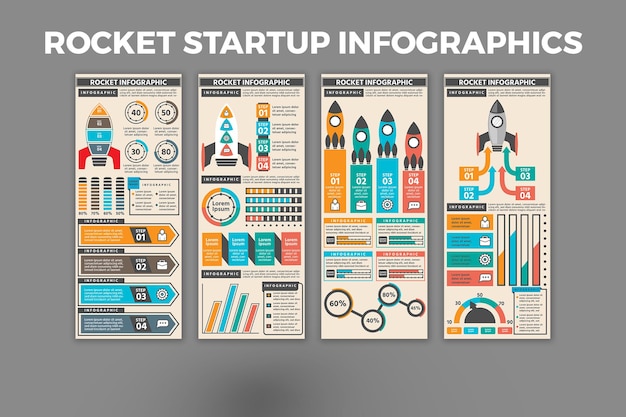 Rocket startup infografik-vorlage