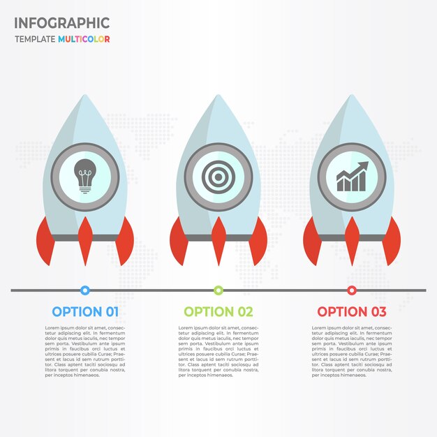 Rocket timeline infografik 3 optionen