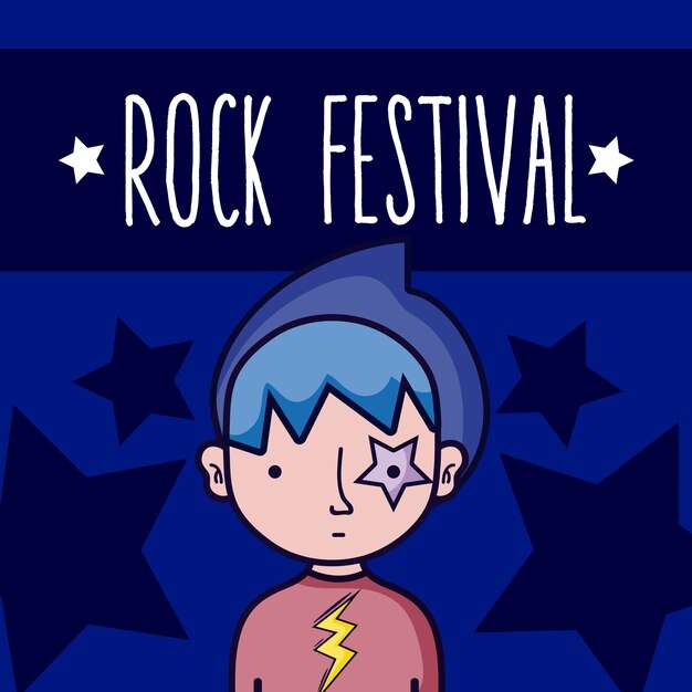 Rockfestivalkerl-karikaturkonzept über buntem hintergrund