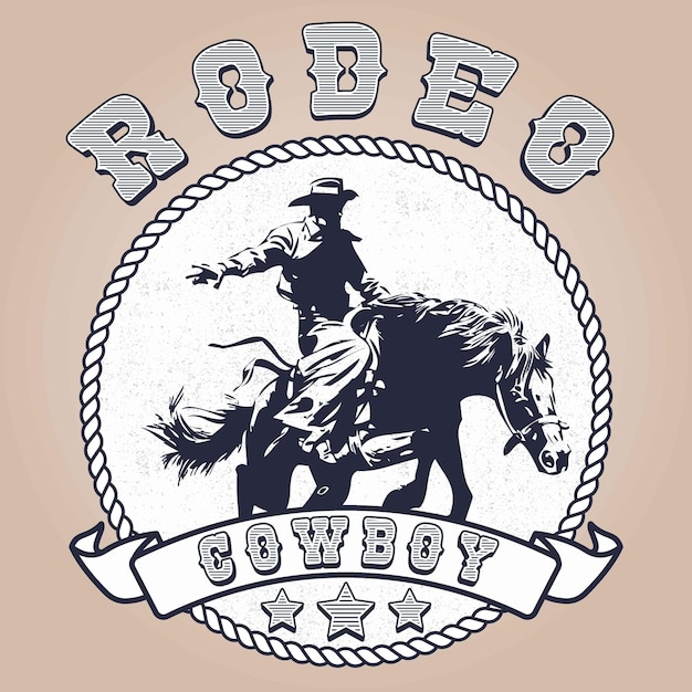 Rodeo Cowboy Abzeichen Logo Vintage Retro Typograph Text Effekt Textur Stil Vorlage Design für Poster