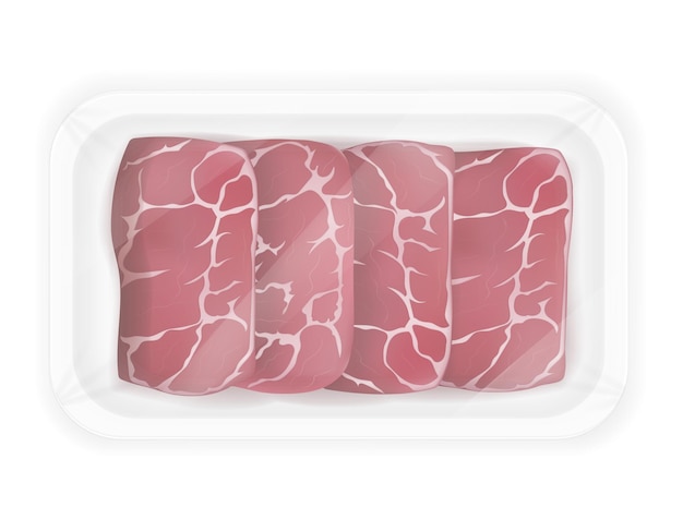 Rohes Fleisch, das in Steaks geschnitten wurde. Vektor-Illustration, isoliert auf weißem Hintergrund.
