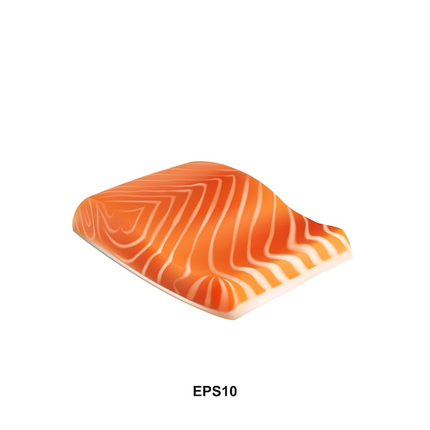 Rohes Lachssteak-Vektor-Illustration. Dickes Stück frischer roter Fisch, Forellenscheibe isoliert auf weißem Hintergrund