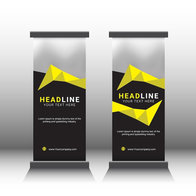 Vektor roll-up-banner-design-vorlage mit gelb und schwarz