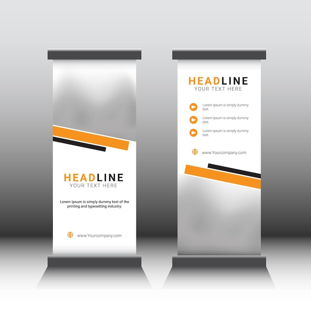 Roll-up-Banner-Design-Vorlage mit orangefarbenen und schwarzen Linien