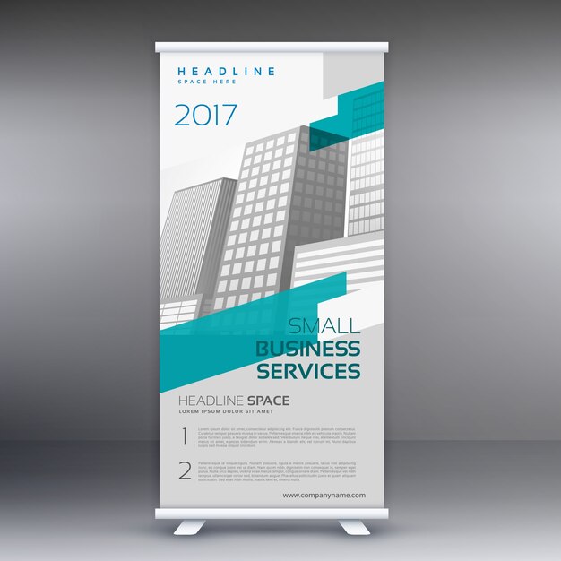 Roll-up banner standee design-vorlage in grau und blau farbe