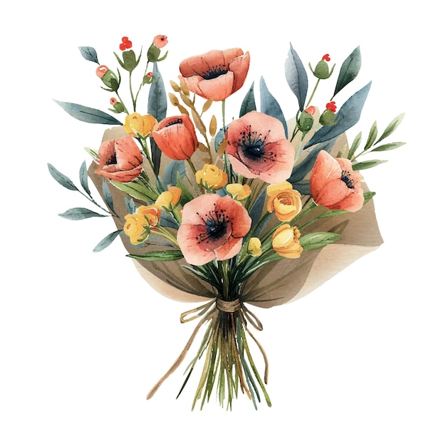 romantische Bouquet-Vektorillustration im Aquarell-Stil