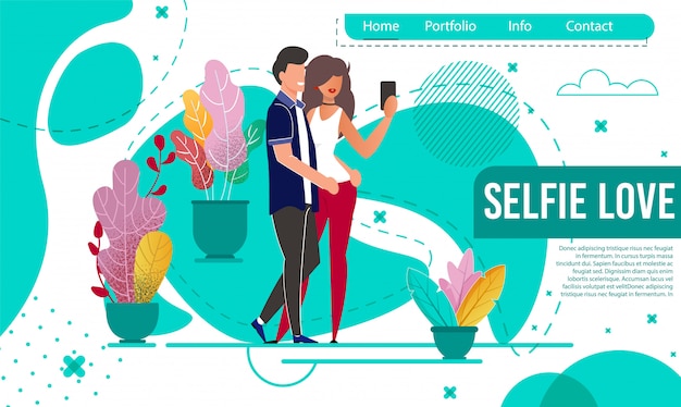 Romantische landing page mit paar selfie nehmen