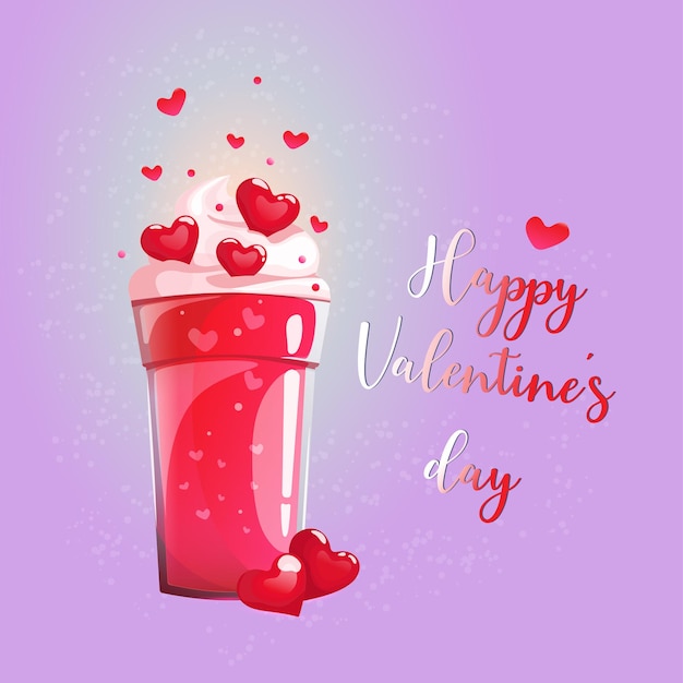 Romantische valentinstagsgrußkarte liebesgetränk mit blasen und herzen glücklicher valentinstag februar
