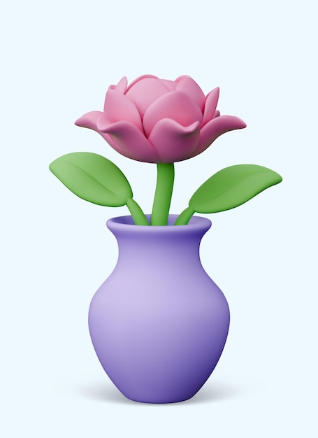 Rosa 3D-Pioene in Vase Zarte Blume für elegantes Dekor Vertikale Illustration
