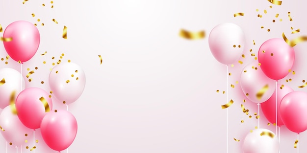 Rosa Ballonhintergrund-Vektorillustration mit Konfetti für Party oder Feier