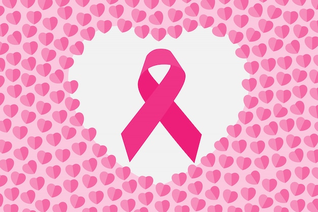 Vektor rosa band am herzen. monat des bewusstseins für brustkrebs im oktober