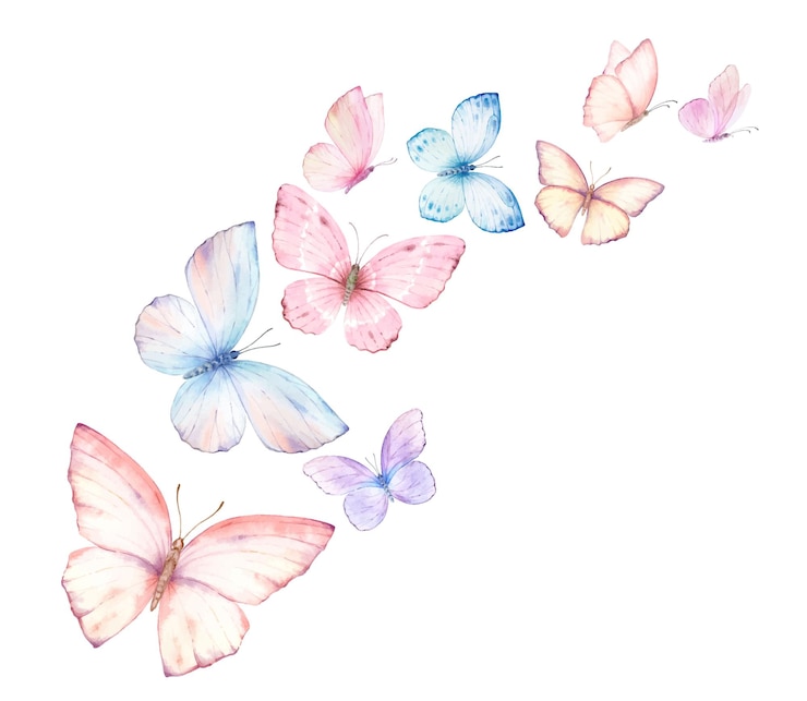 Vektor rosa blaue fliegende aquarell-vektor-schmetterlinge ausgezeichnet für hochzeitsdesign-schreibwaren