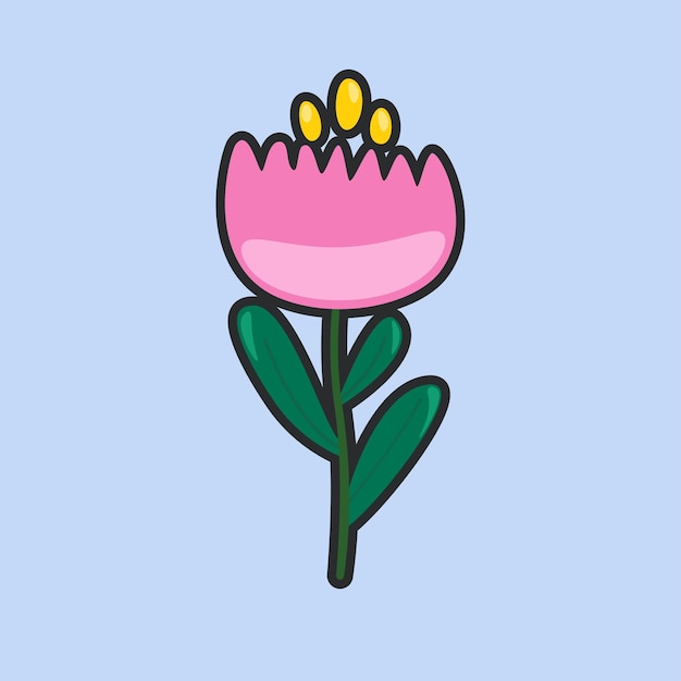 rosa Blume mit Umriss in flachem Vektordesign